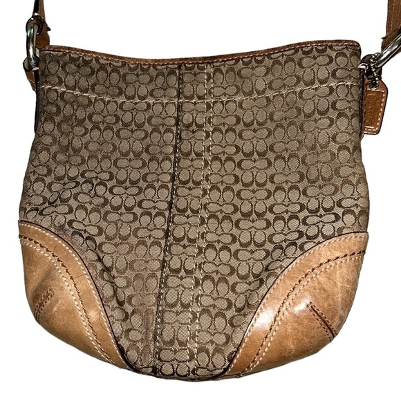 COACH Tan & Brown Signature Mini C Logo Crossbody Shoulder Bag Baguette - Picture 5 of 10